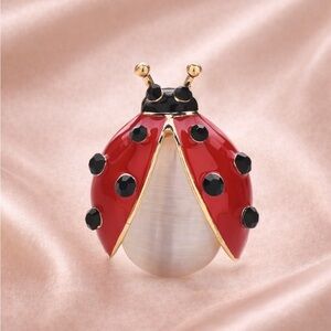 Red Ladybug Gold Brooch
